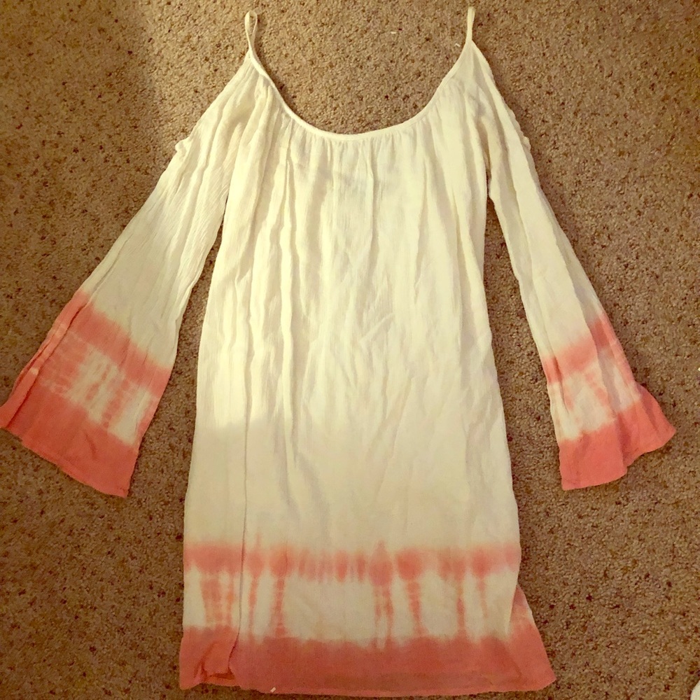 White and coral tie dye dress